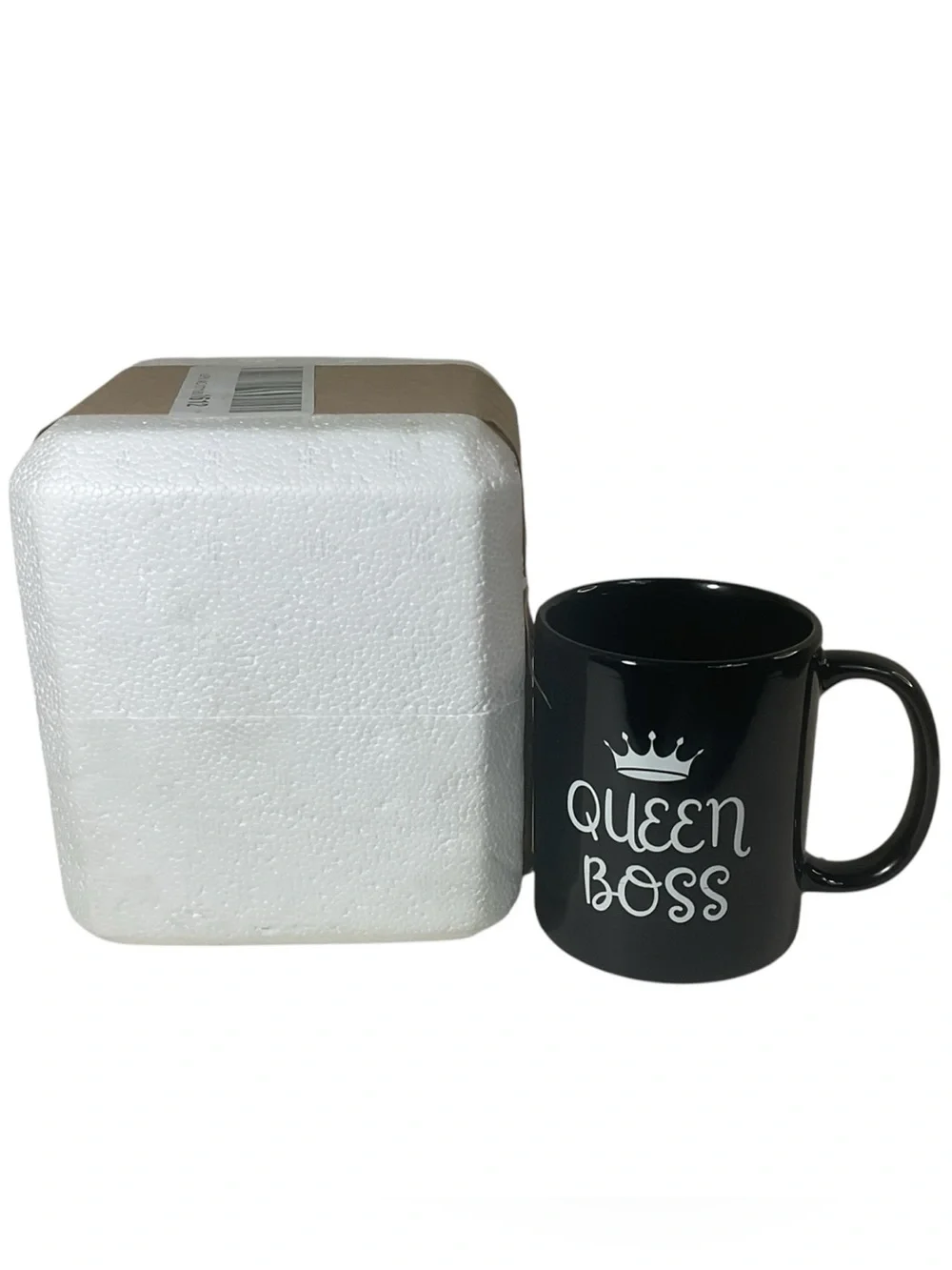Queen Boss Black Ceramic Coffee Mug White Crown Script 11 oz Novelty Gift Cup